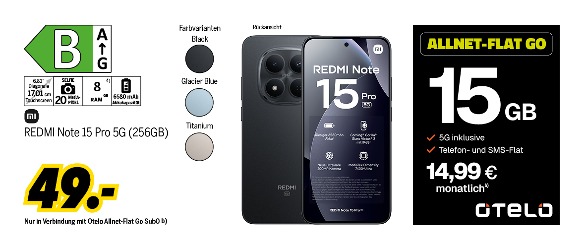REDMI Note 15 Pro 5G mit 256GB für einmalig 49€
