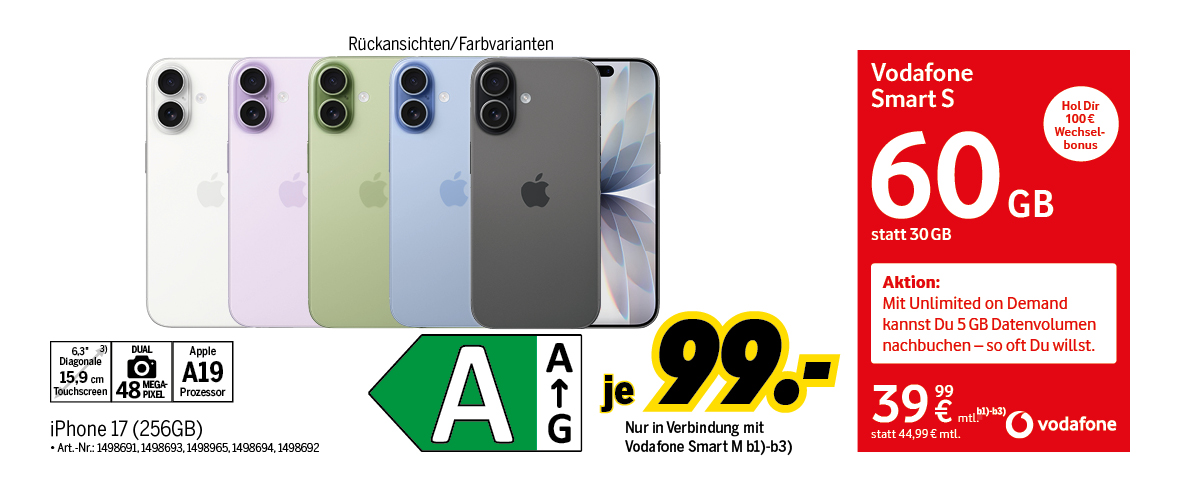iPhone 17 mit 256GB für einmalig 99€