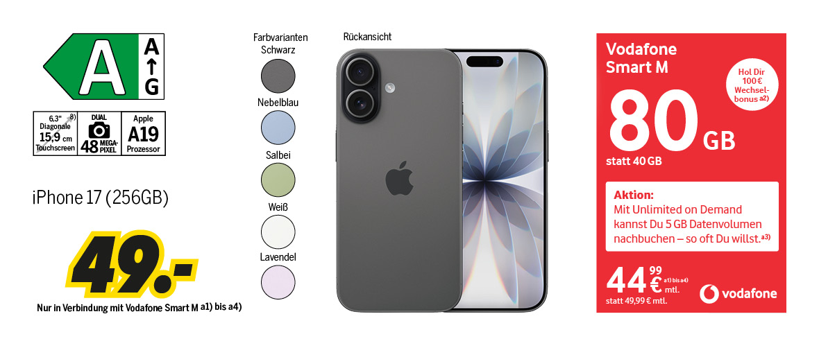 iPhone 17 mit 256GB für einmalig 49€