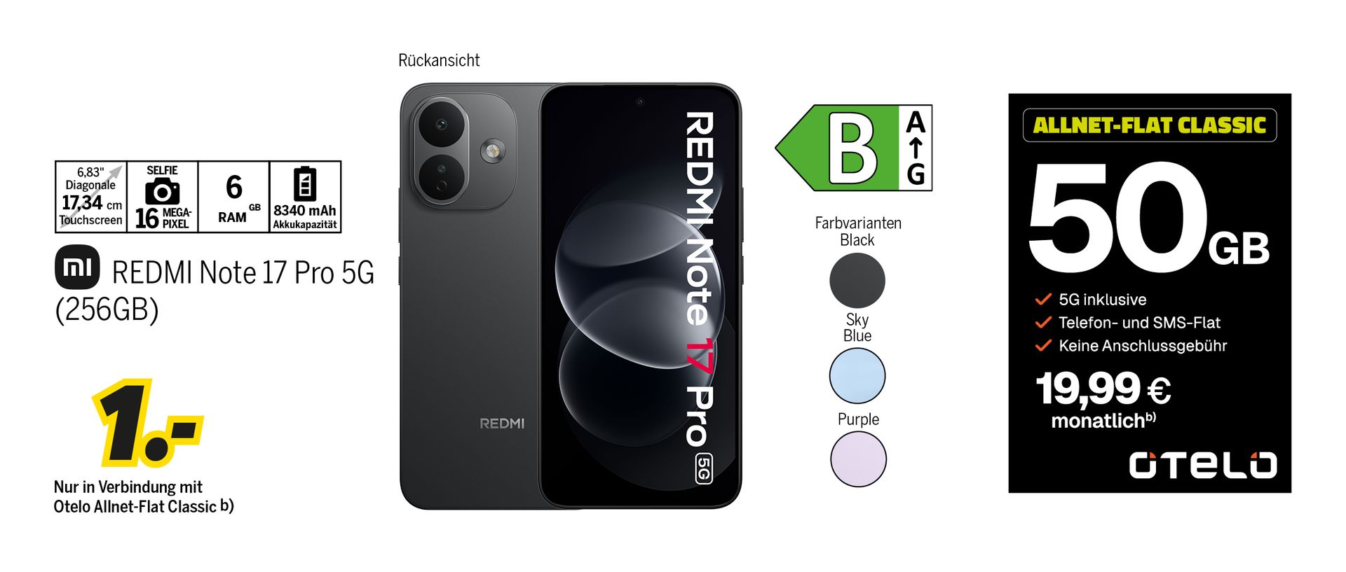 REDMI Note 17 Pro 5G mit 256GB für einmalig 1€