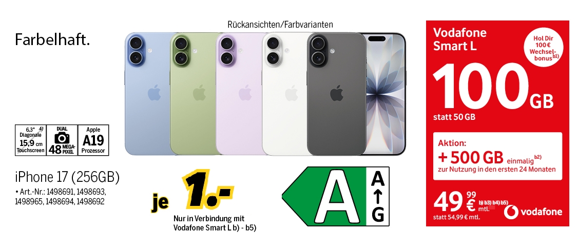 iPhone 17 mit 128GB für einmalig 1€