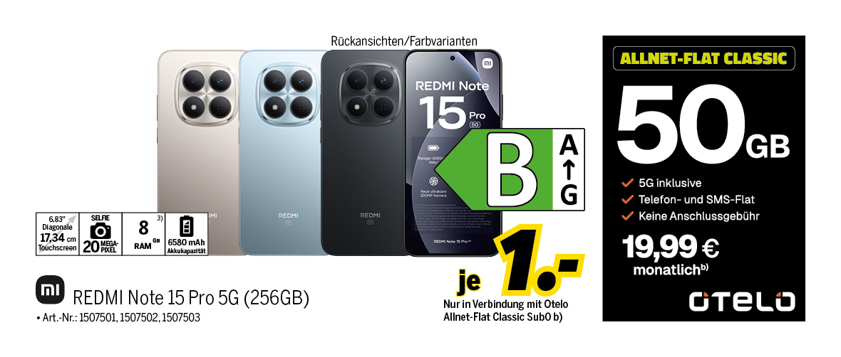 REDMI Note 15 Pro mit 256GB für einmalig 1€