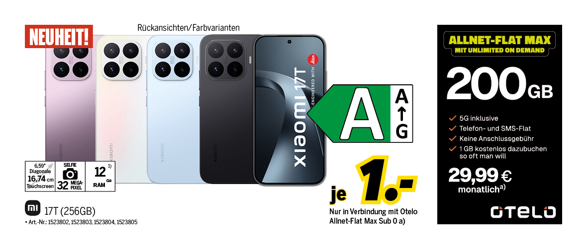 Xiaomi 17T mit 256GB für einmalig 1€